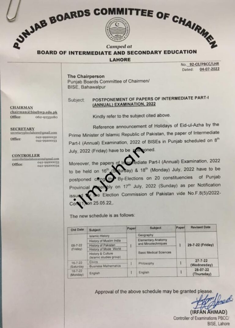 Bahawalpur board 1st year result 2024